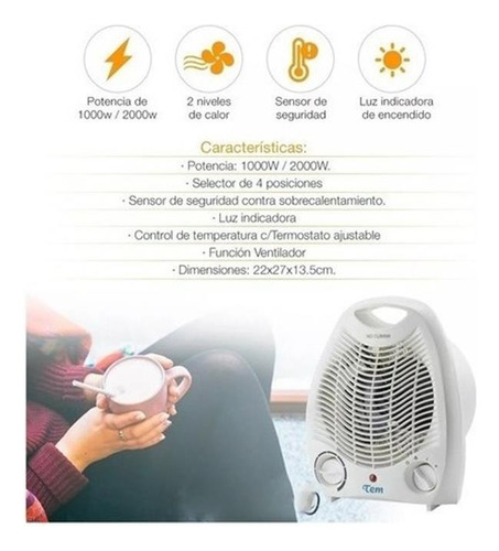 Caloventilador Estufa Electrica Calor Doble Potencia 2000w