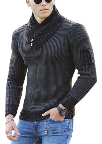 Scarf Neck Sweater Men's Slim Fit Casual Pullover Cool [s]