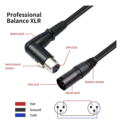 Para Cable Xlr, Ángulo Recto, Conector Hembra A Macho,