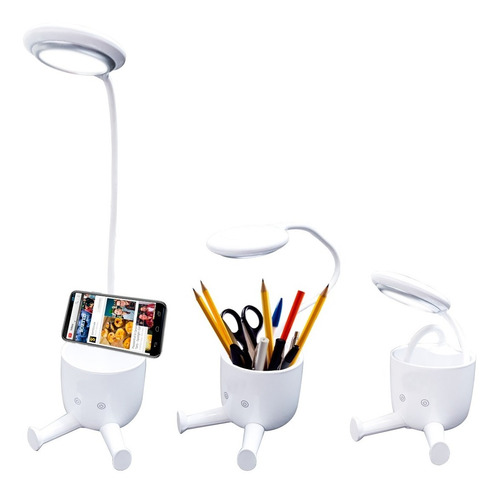 Lampara Velador Inalambrica Led Touch Recargable Usb Mesa Color De La Estructura Blanco Color De La Pantalla Blanco