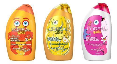  Shampoo L'oréal® Kids Manzanilla, Mango, Framb 3pzs De 265ml