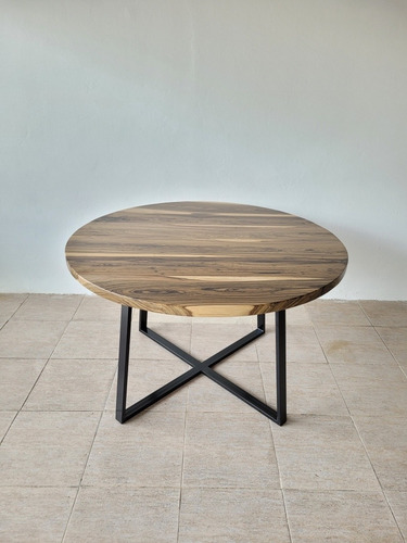 Imagen 9 de 9 de Mesa Redonda Industrial De Comedor Madera Dura Maciza 130cm