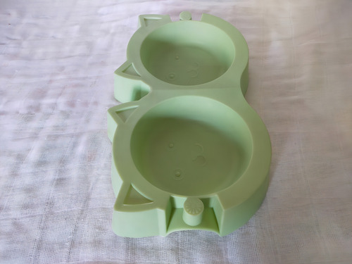 Plato Doble Para Perro O Gato De 8 Oz, Carita De Gato Color Verde
