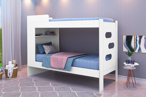 Beliche 2 Camas Escada 2 Em 1 E Prateleira 193cm Mdf Rede M