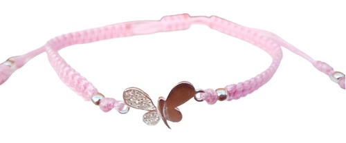 Pulsera Hilo Rosado Mariposa Plata 925