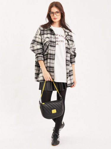 Cartera De Hombro Andes Chica Tote Juanita Jo Mujer Dama Negro Con Amarillo Lisa