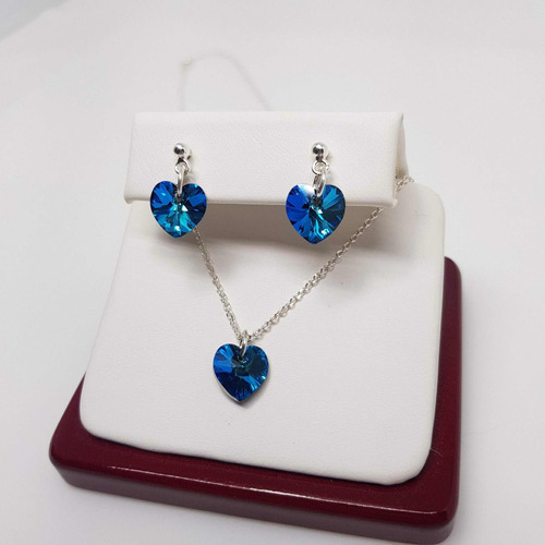 Conjunto De Aros Y Dije Swarovski Elements Corazón 10 Mm 