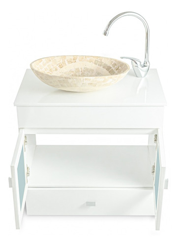 Imagen 8 de 10 de Combo Vanitory Laqueado 60cm Bacha Travertino Cisne