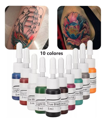Kit Tintas Profesional Para Tatuar Tatuajes 5ml 10 Colores