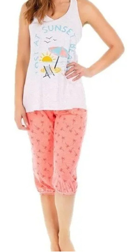 Pijama Dama Tops Bottoms Capri Y Blusa Resacada Mod. 27232