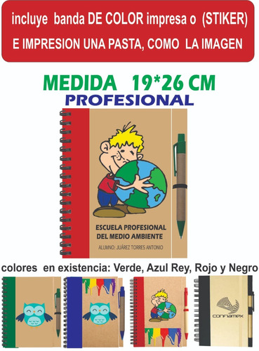 Libreta Cuaderno Ecologica Profesional C/foto Logo 10 Piezas