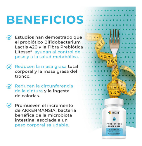 Bio B Probióticos Shape B-420 20 Billones | 30 Cápsulas Sabor Sin sabor