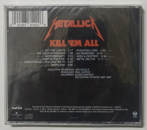 Cd - Metallica - ( Kill' Em All ) - Original Lacrado
