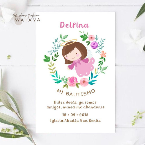 Imagen 2 de 10 de Estampitas Bautismo Tarjetas Estampas Nenas X 3u