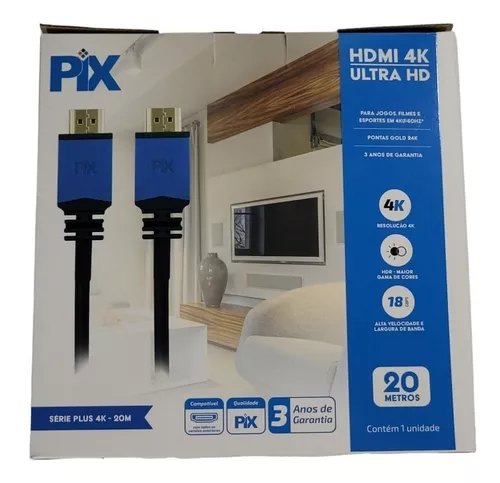 Cabo Hdmi 2.0 Hdr 4k Ultra Hd Pix Gold 20 Metros Série Plus