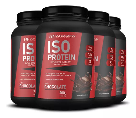 4x Whey Isolado Protein Chocolate 900g Hf Suplementos