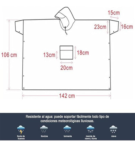Poncho Impermeable 3 En 1 Con Capucha Impermeable Y Color Talla