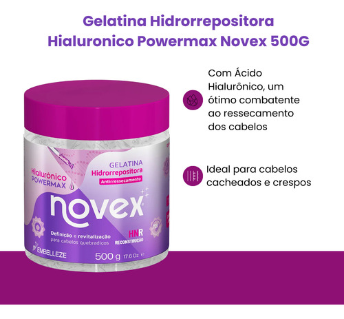 Gelatina Embelleze Novex reconstrução de 520.494mL 500g
