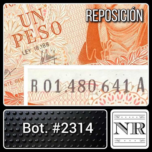 Reposición - Argentina - 1 $ Ley - Año 1972/73 - Bot. #2314 