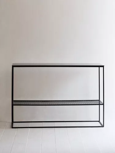 Consola de 8 Cajones de Madera Reciclada y Metal Blanca Envejecido/Negra,  75x34x76,5 cm — Qechic