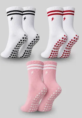Kit 3 Pares Meias Antiderrapante Yoga Pilates Feminina Branca/ Branca/ Rosa Unico 34 Ao 41