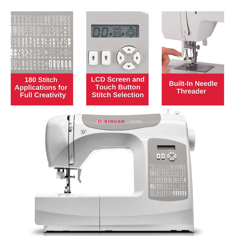 Máquina De Coser Y Acolchar Singer C5200 180 Stitch Lcd