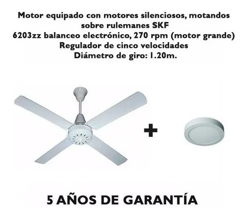 Ventilador De Techo Blanco 5 Velocidades Garantía + Led Tg