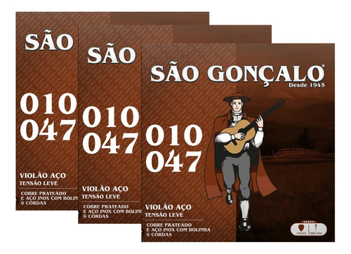 Kit C/ 3 Encordoamentos São Gonçalo 10 47 Violão Aço