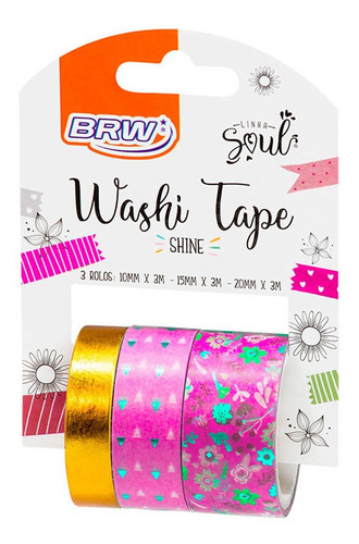 Washi Tape Shine 3 Cintas Hermoso Diseño 3mts Brillo Brw