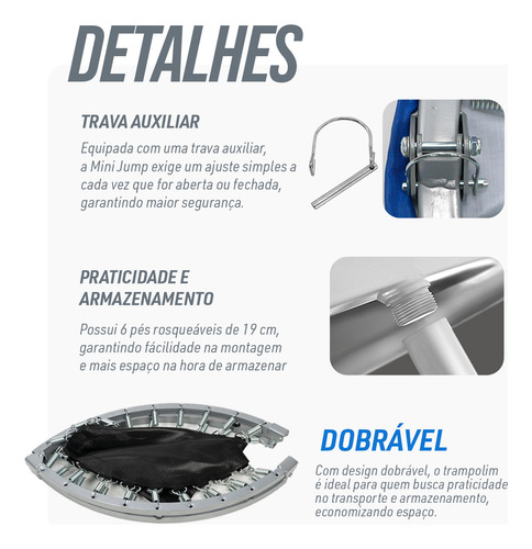 Mini Jump Trampolim Profissional Dobrável Fitness 36 Molas