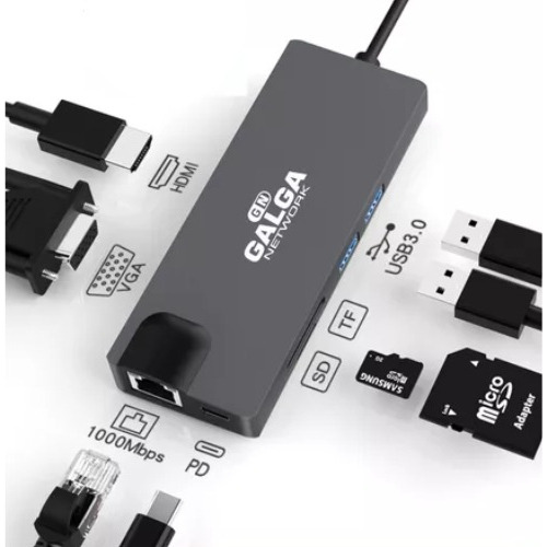 Hub Adaptador Multipuerto 8 A 1 Tipo C Hdmi Vga Rj45 Usb3 Sd