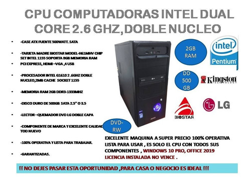 Imagen 2 de 2 de Computadora Nueva Solo Cpu 2.6ghz,2gbb,dvd,win10,office
