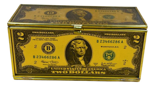 Caja Dorada Billetes 2 Dlls - Abundancia Fortuna,15.5 Cm