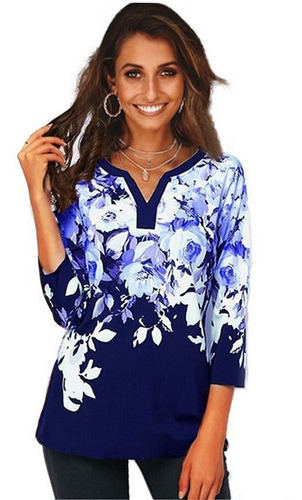 Blusa De Fiesta Informal Con Cuello En V Floral Para Mujer