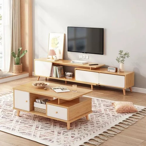Mueble Mesa Para Tv Moderno Minimalista Escalable 120-200cm Color Nogal/negro
