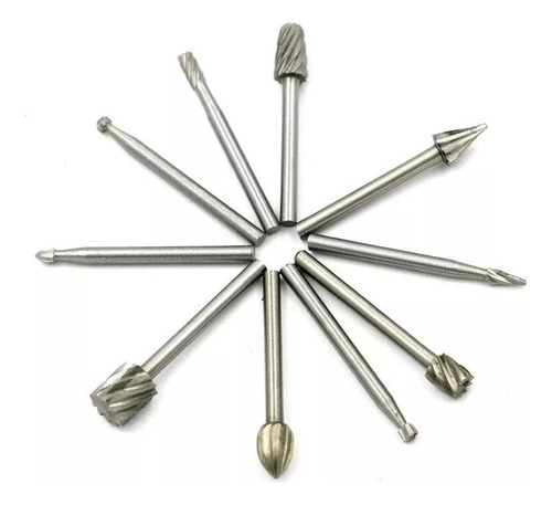 Kit 10 Brocas Burr Hss Grabado Tallado En Madera Drem Cortad