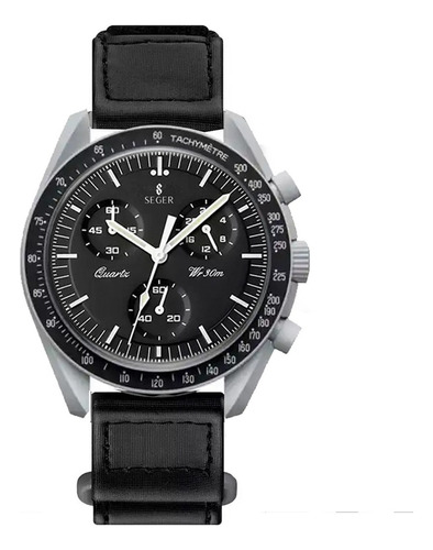Reloj Unisex Seger 1982 Original Moonswatch Elegante Sport Malla Negro-Gris Claro