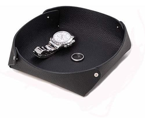 Bandeja De Valet De Cuero Catchall En Diseño Lay Flat - Negr