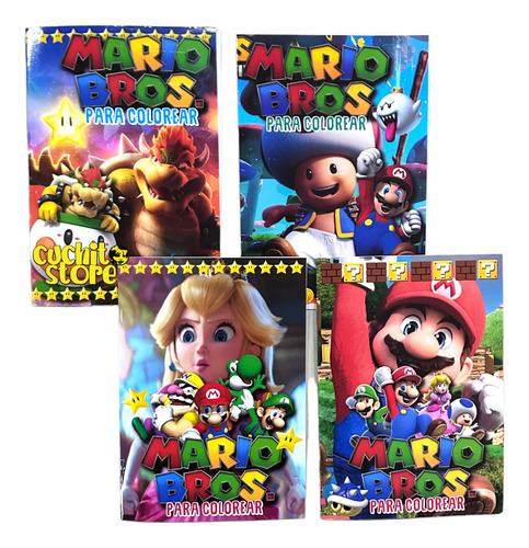 Pack 4 Libros Colorear Pintar Super Mario Bros