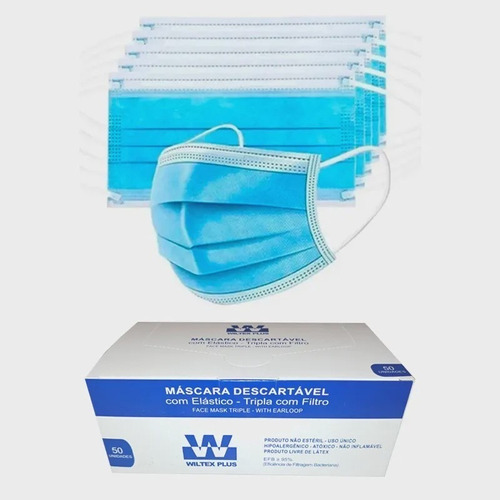 Mascara Tripla Descartavel - 50 Unidades Cor Azul