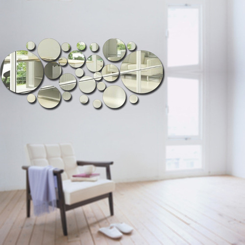 30 Pegatinas De Pared Espejo Redondo Círculo Adhesivo De Par