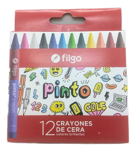 Crayones De Cera Filgo X12- Colores Brillantes -no Toxicos-