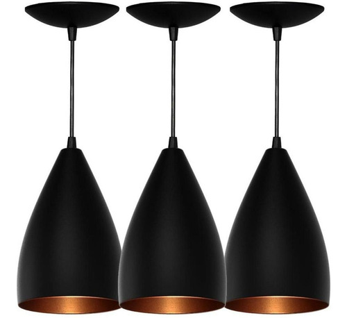 Imagem 2 de 4 de Kit 3 Pendentes Vegas (preto Textura / Bronze)
