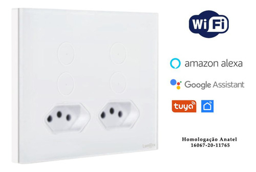 Interruptor Inteligente Touch 4 Botões 2 Tomadas 4x4 Lumenx