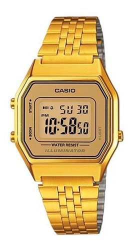 Reloj Casio La-680wga-9d Mujer Vintage Color De La Malla Dorado Color Del Bisel Dorado Color Del Fondo Dorado