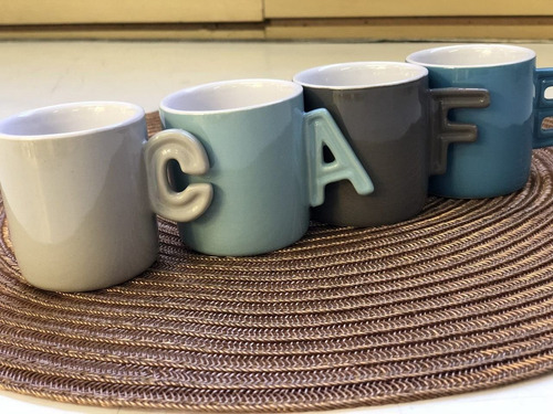 4 Xícaras 70ml Café Porcelana C Suporte Letters Bon Gourmet