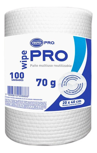 Paño Multiuso Reutilizable - Virutex Pro - 20x40 Cms 100 Uds Color Blanco