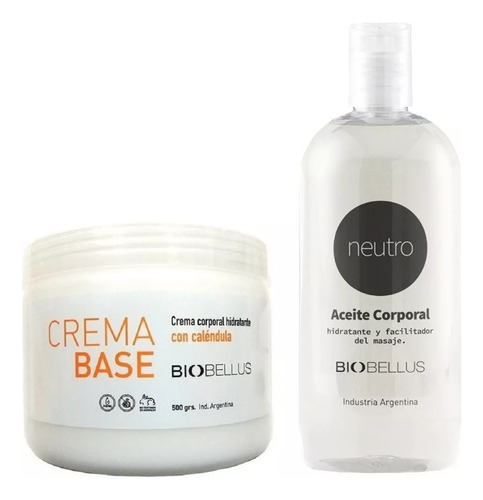 Crema Base Masajes X 500 Grs + Aceite Neutro 250ml Biobellus