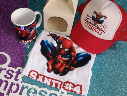 Camiseta + Gorra + Mug  Spiderman  Niños