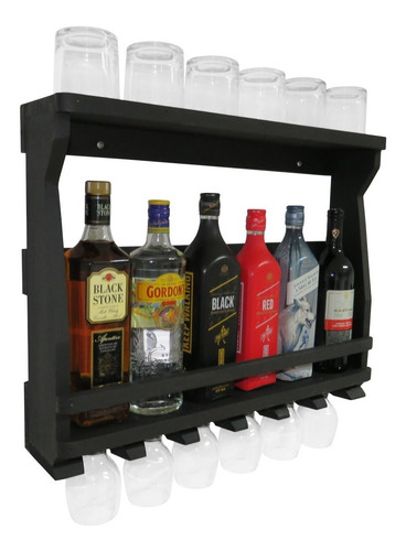 Imagem 7 de 9 de Adega Bar De Parede Madeira 6 Garrafas E Suporte Para Taças